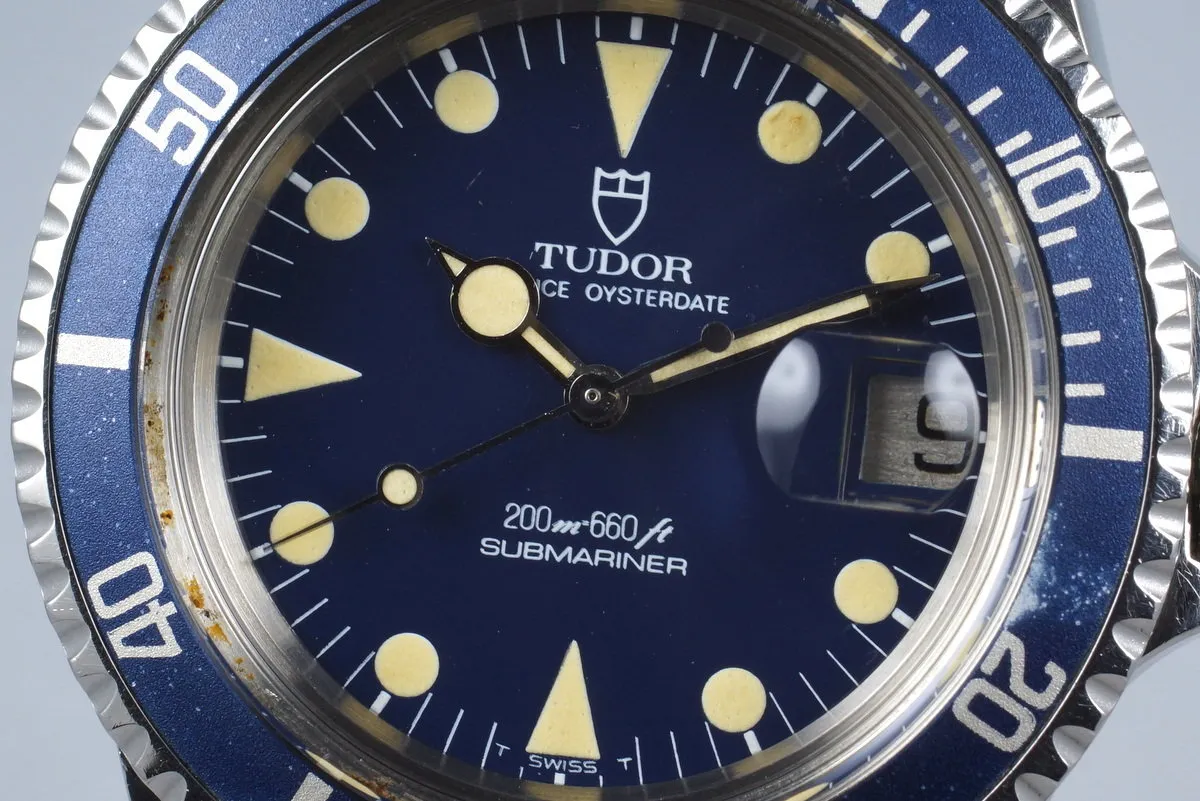 1985 Tudor Blue Submariner 76100 Non-Mercedes Hand with Box and Papers