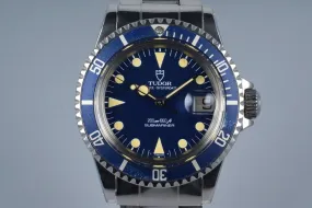 1985 Tudor Blue Submariner 76100 Non-Mercedes Hand with Box and Papers