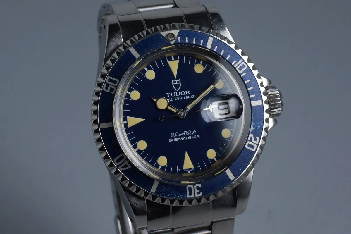 1985 Tudor Blue Submariner 76100 Non-Mercedes Hand with Box and Papers