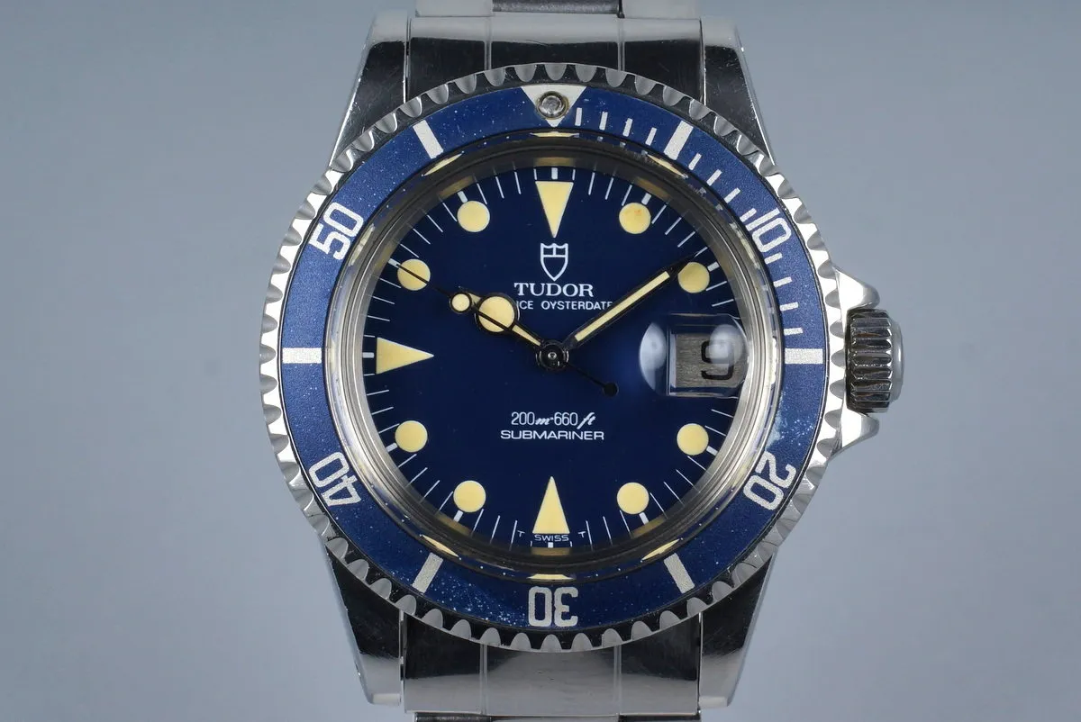 1985 Tudor Blue Submariner 76100 Non-Mercedes Hand with Box and Papers