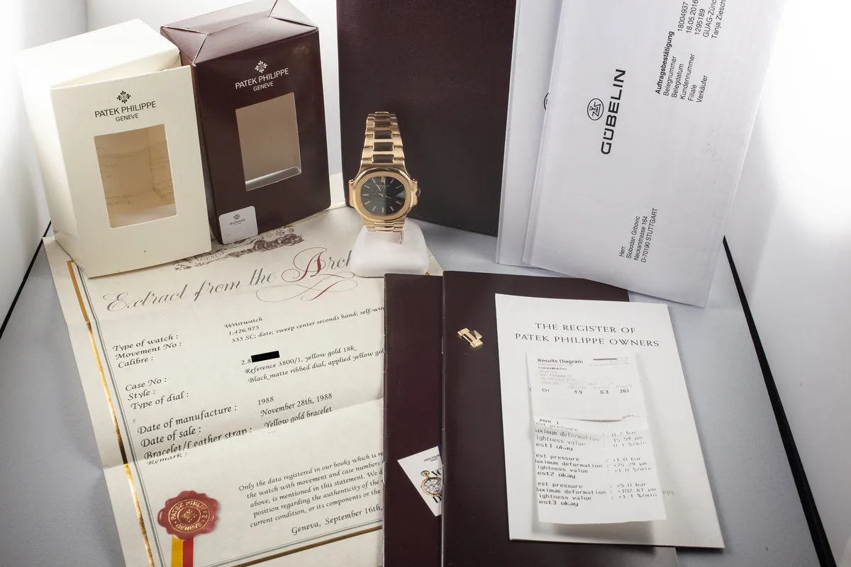 1988 18K Patek Phillipe Nautilus 3800/1 Sigma Dial with Box and Papers