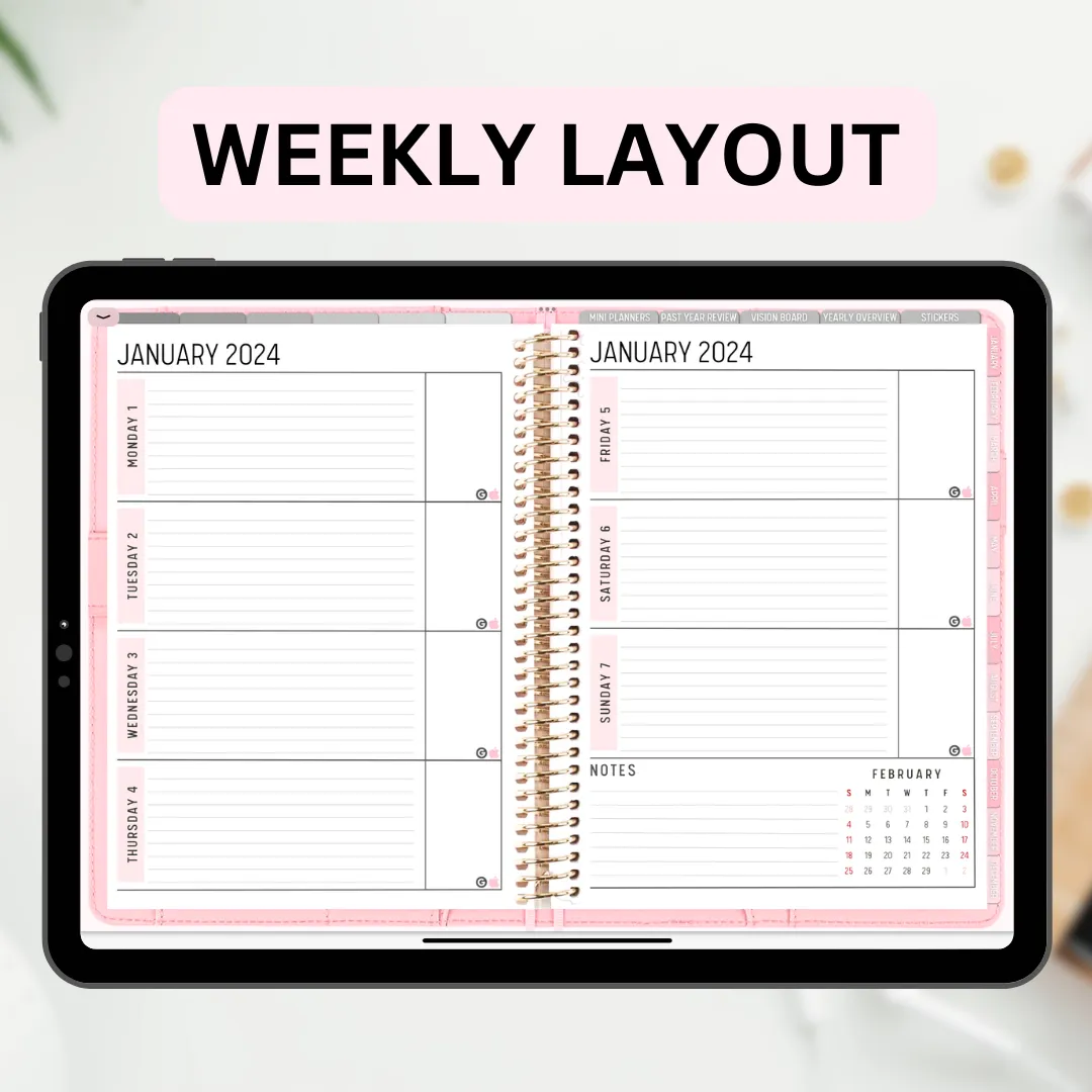 2024 Fully Hyperlinked Pink Minimalistic Life Planner (w/ Links to Google & Apple Calendars   Reminders)