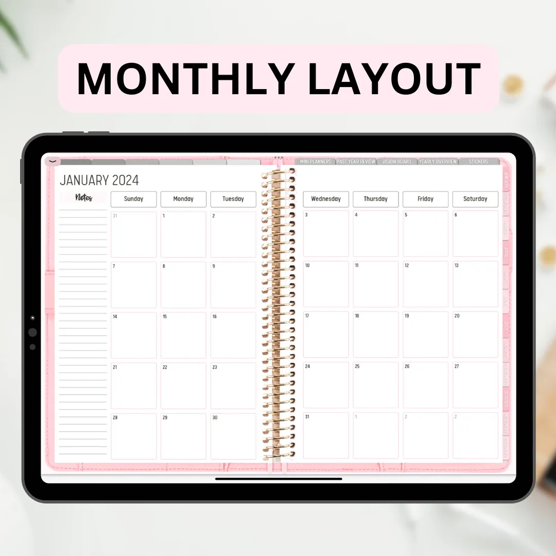 2024 Fully Hyperlinked Pink Minimalistic Life Planner (w/ Links to Google & Apple Calendars   Reminders)