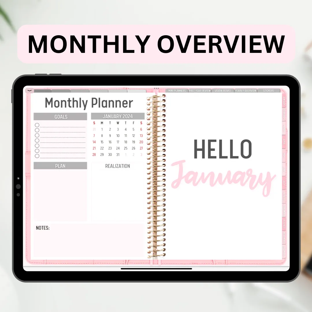 2024 Fully Hyperlinked Pink Minimalistic Life Planner (w/ Links to Google & Apple Calendars   Reminders)