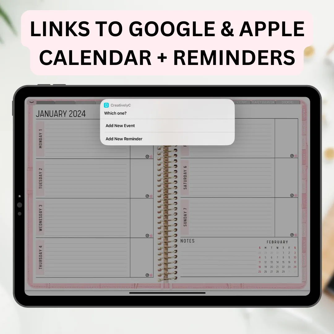 2024 Fully Hyperlinked Pink Minimalistic Life Planner (w/ Links to Google & Apple Calendars   Reminders)