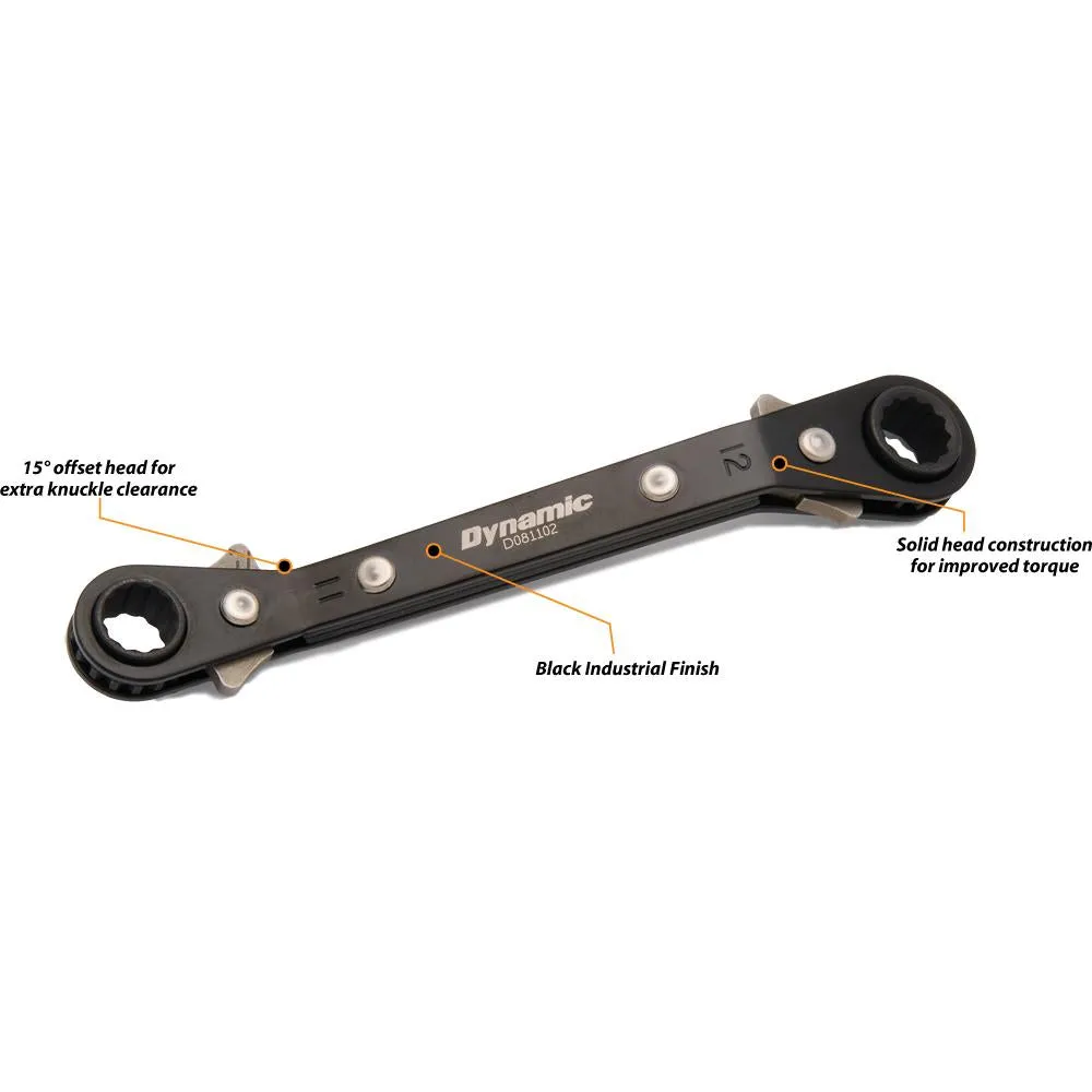 5 Piece Metric Double Box End, Reversible Ratcheting Wrench Set, 25° Offset