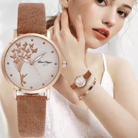 Abigale - Dark Academia Simple Brown Quartz Butterfly Watch