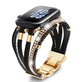 ACEDAX Bracelet Work for Apple Watch Bands 40mm Women, Boho Chic Leather Strap Compatible for apple watch band 38mm/41mm with Gold Metal Buckle, Multilayer Wrap for iWatch Series 8 7 6 SE 5 4 3 Black