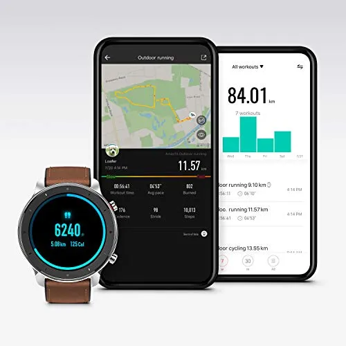 Amazfit GTR Smartwatch, Smart Notifications, 1.39” AMOLED Display, 24/7 Heart Rate Monitor, 24-Day Battery Life, 12-Sport Modes (47mm, GPS, Bluetooth), Stainless Steel