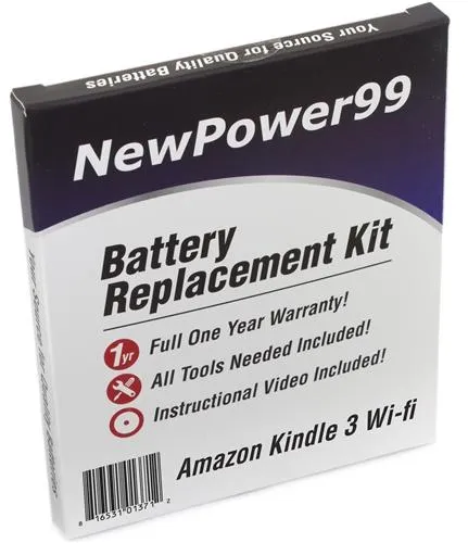 Amazon Kindle 3 Wi-Fi Battery Replacement Kit with Tools, Video Instructions and Extended Life Battery