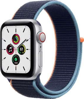 Apple Watch SE 40mm (GPS Cellular) Silver Aluminum Case with Dee Navy Blue Sport Band - Silver