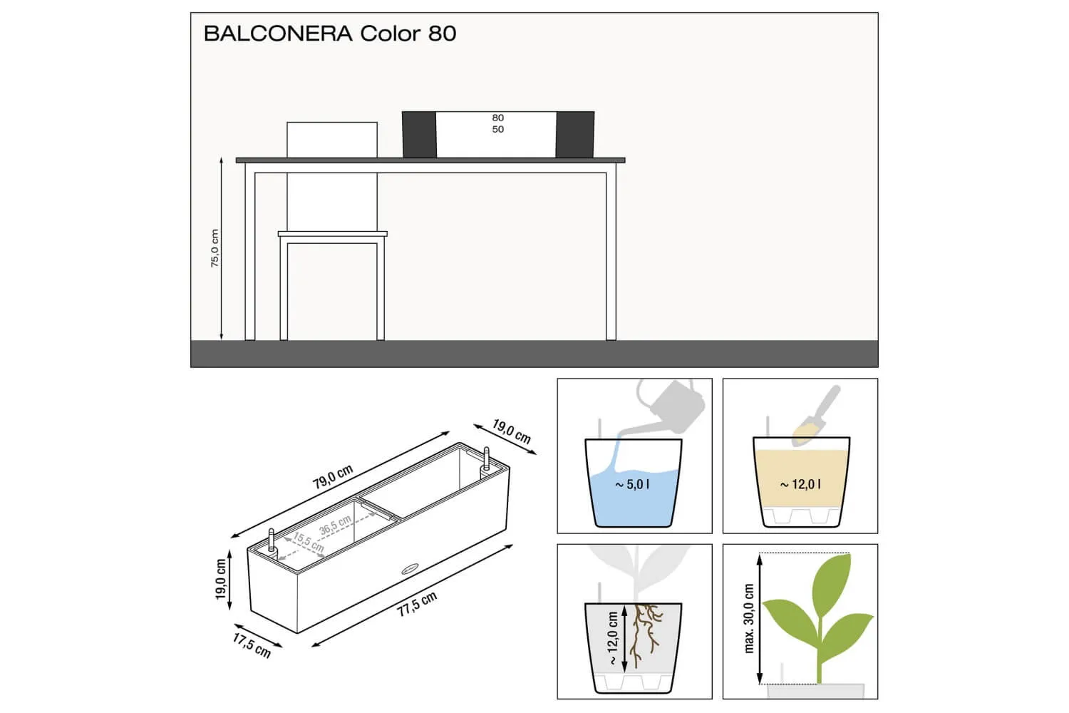 Balconybox with self watering system from Lechuza 80 cm