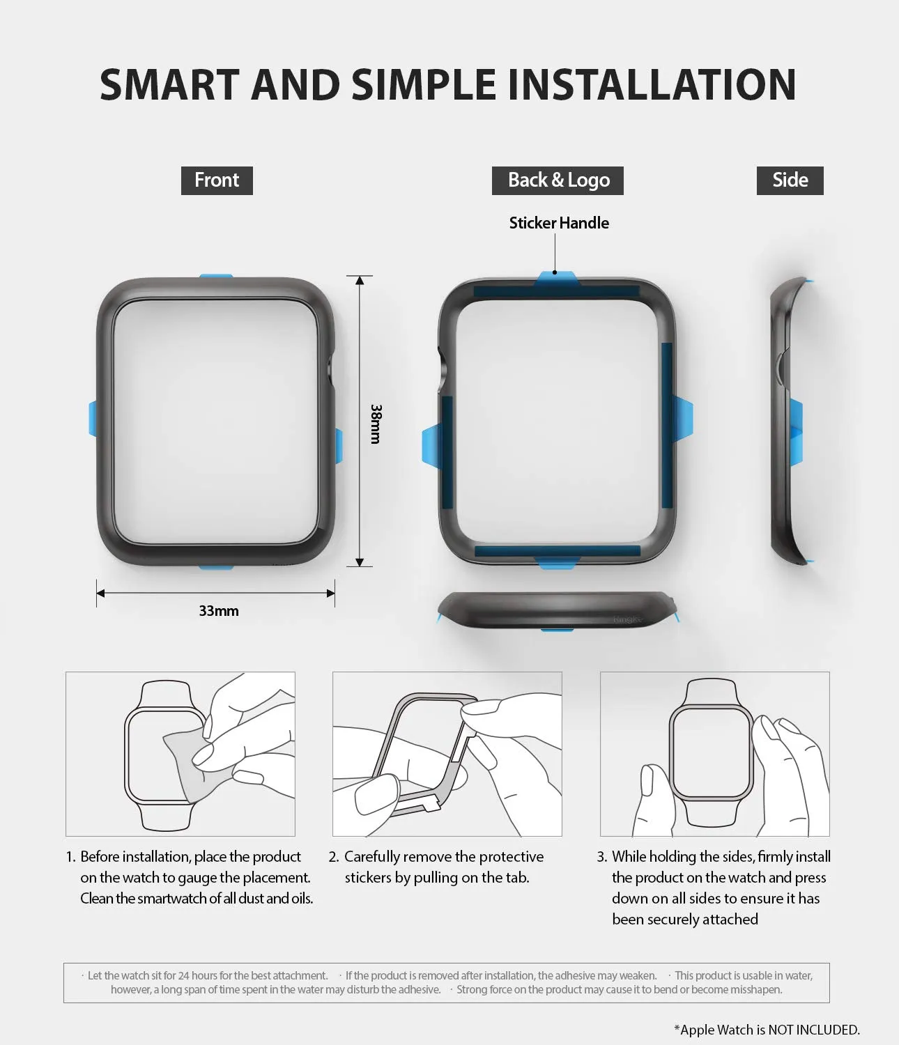 Bezel Styling for Apple Watch 38mm for Series 3 / Series 2 / Series 1 -  Matte Gray (AW3-38-06) [Stainless Steel]