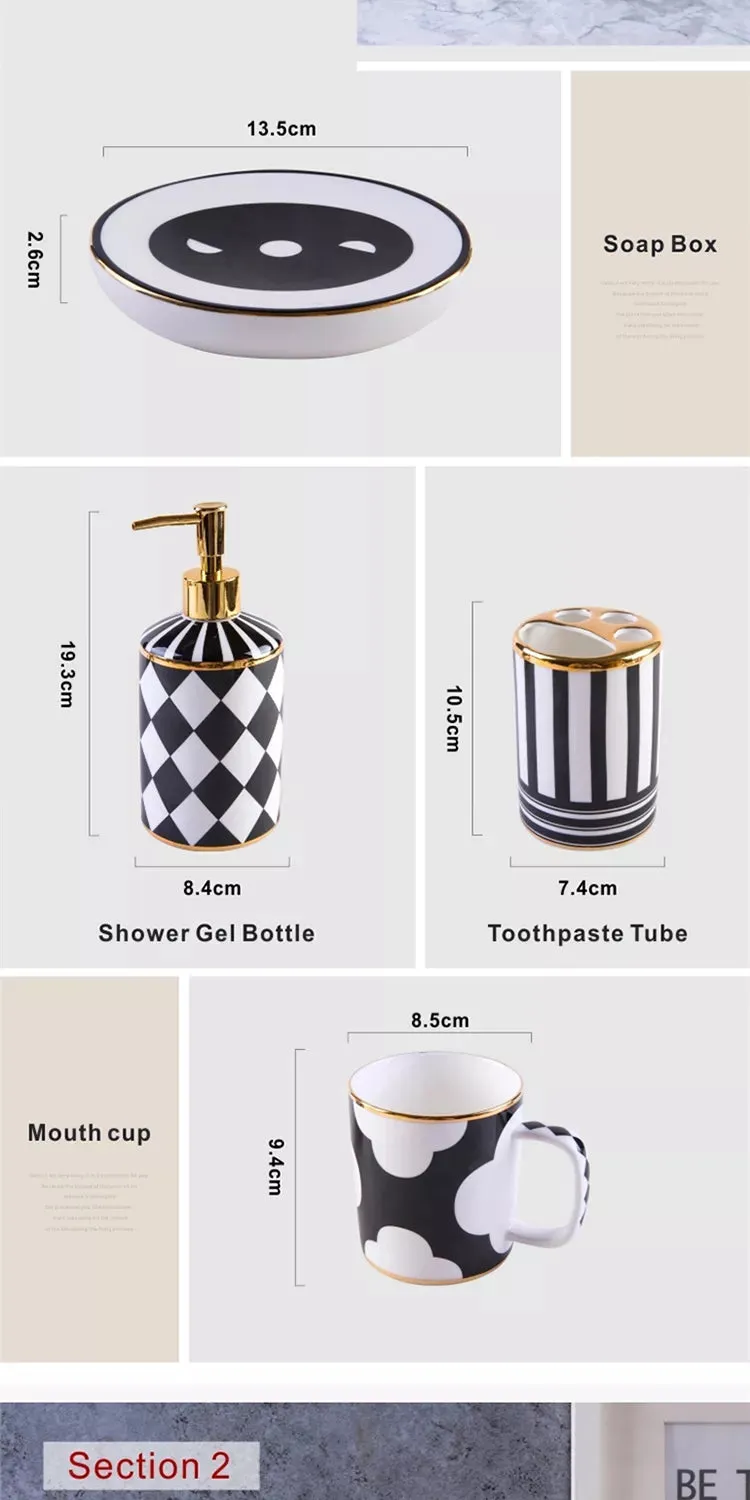 Black And White Geometric Bathroom Accessory Set