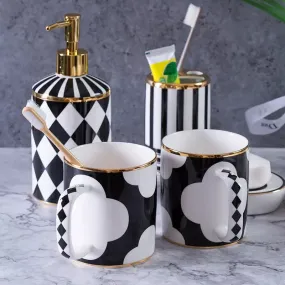 Black And White Geometric Bathroom Accessory Set