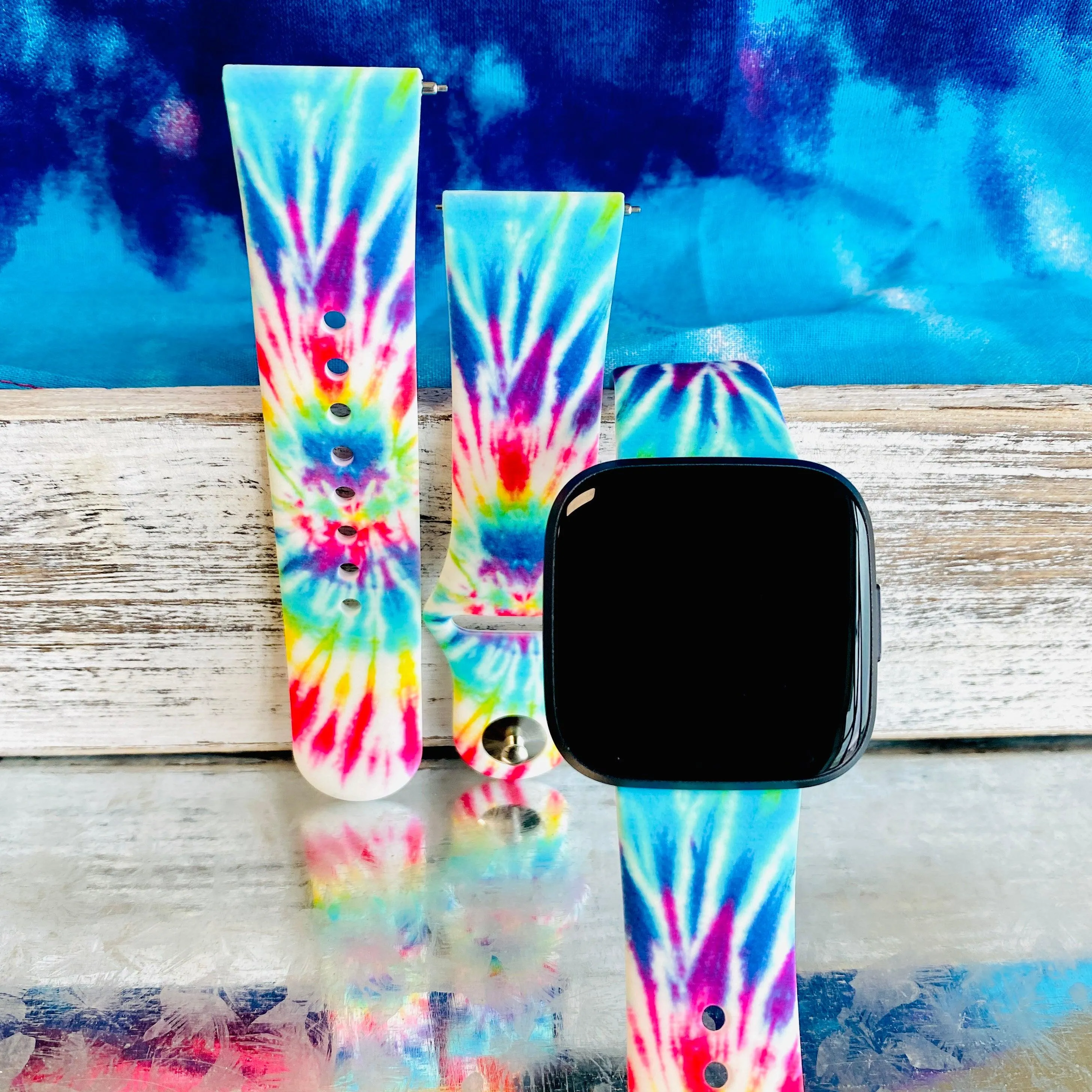 Blue Tie Dye Print Silicone Band For Fitbit Versa 1/2