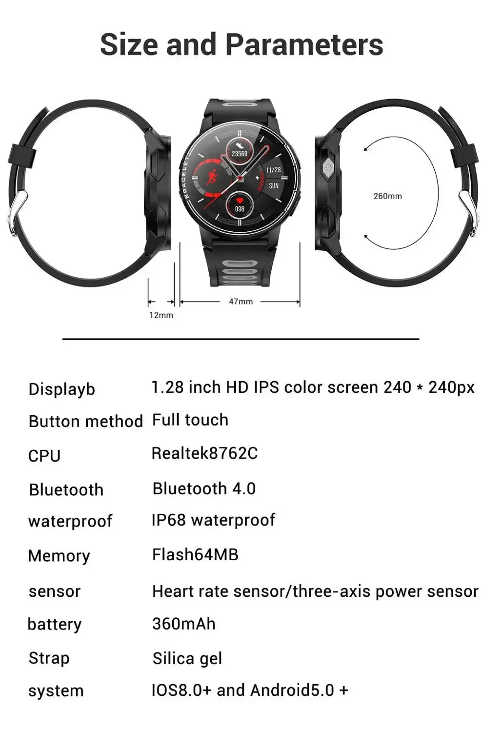 BLUETOOTH SMART WATCH WITH FITNESS TRACKER