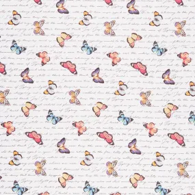 Botanica - Butterfly on Script White Multi Digitally Printed Yardage