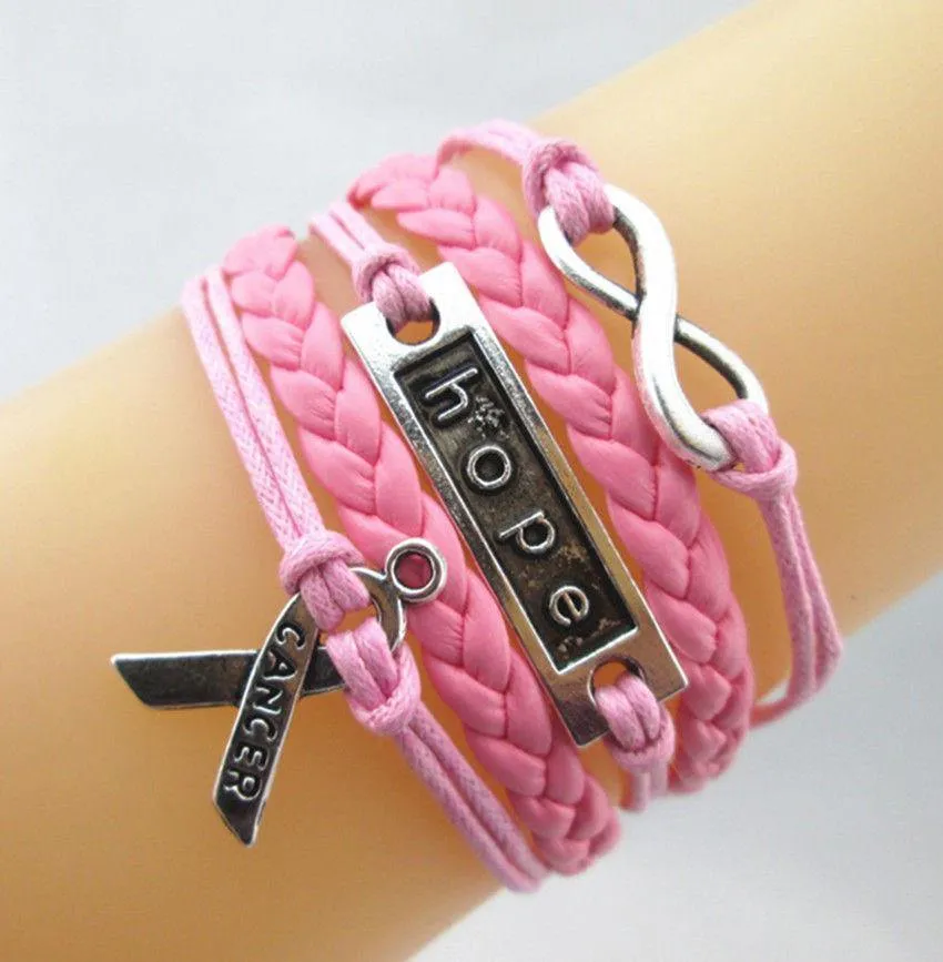 Bracelet { Breast cancer } Pink. Wrap. Hope. Pink ribbon. Infinity.