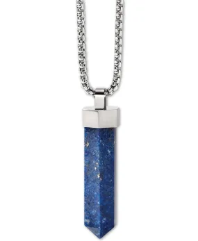 Bulova J96N006 Faceted Lapis Pendant Necklace in Stainless Steel; 26"   2" Extender Men Jewelry