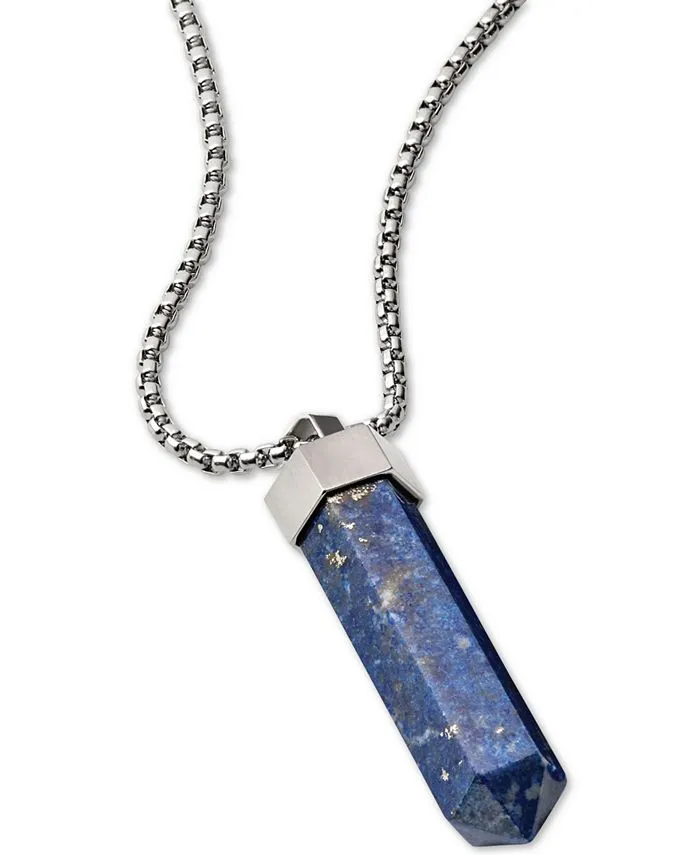 Bulova J96N006 Faceted Lapis Pendant Necklace in Stainless Steel; 26"   2" Extender Men Jewelry