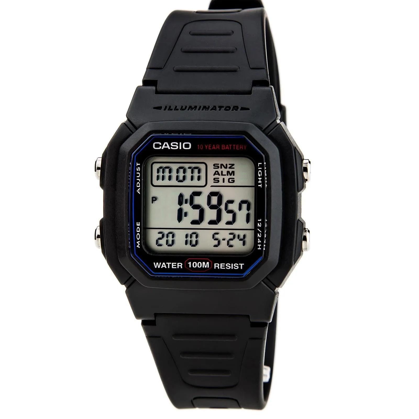 Casio Men's Classic Illuminator Grey Digital Dial Black Rubber Strap Sport Watch | W800H-1A