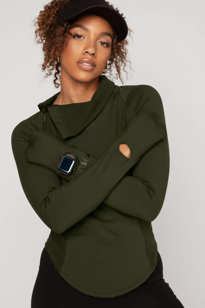 Chasing Pavements Mockneck Pullover - Evergreen