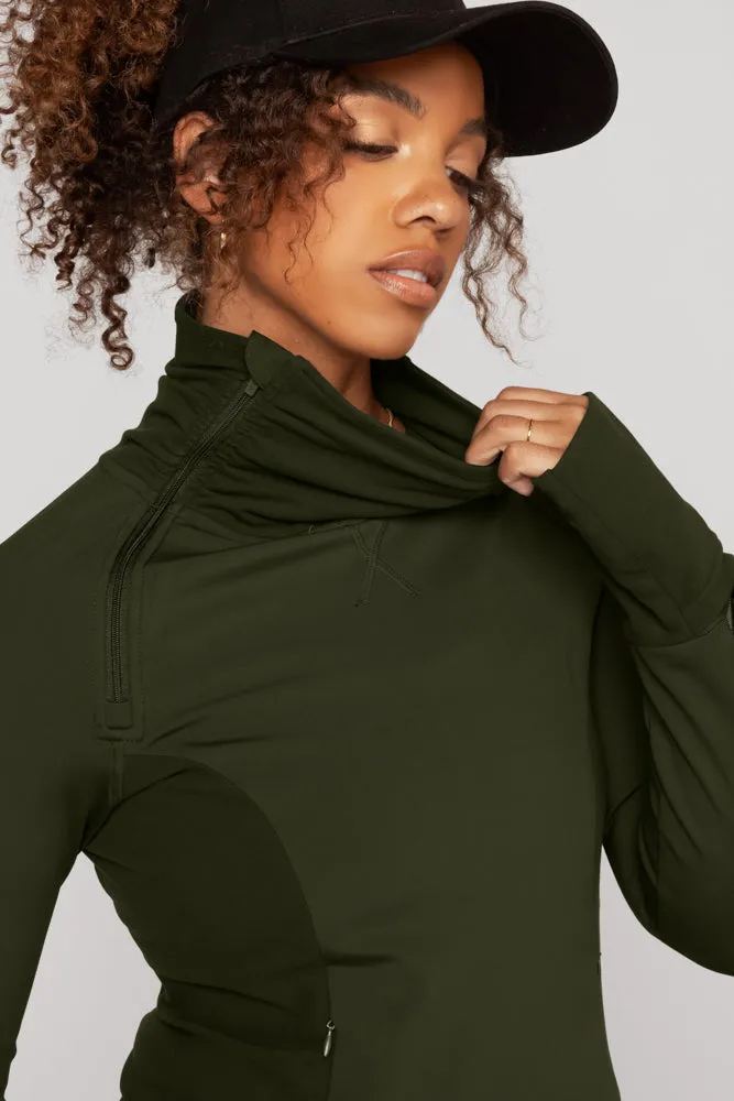 Chasing Pavements Mockneck Pullover - Evergreen