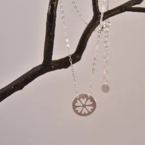 Circle Charm Tiny Necklace-- Heart Burst in Recycled Silver with Extender Chain