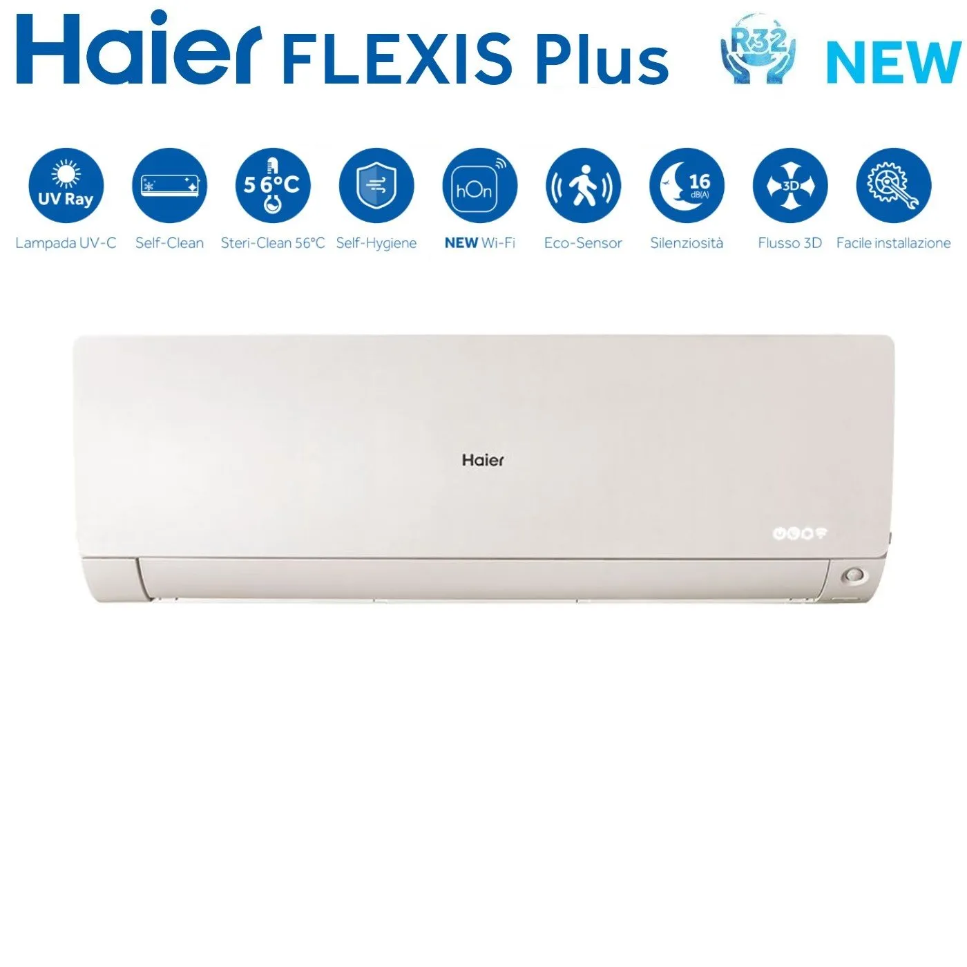 Climatizzatore Condizionatore Haier Dual Split Inverter serie FLEXIS PLUS WHITE 9 12 con 2U40S2SM1FA R-32 Wi-Fi Integrato Colore Bianco 9000 12000