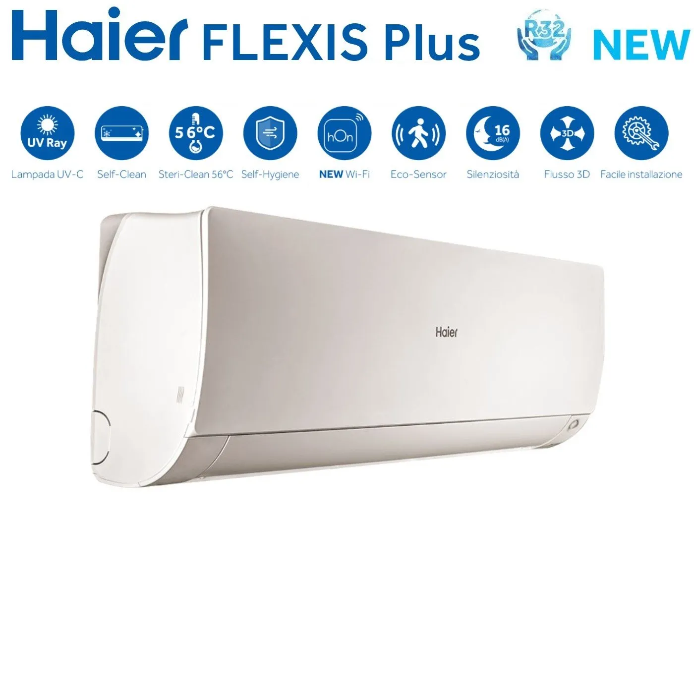 Climatizzatore Condizionatore Haier Dual Split Inverter serie FLEXIS PLUS WHITE 9 12 con 2U40S2SM1FA R-32 Wi-Fi Integrato Colore Bianco 9000 12000