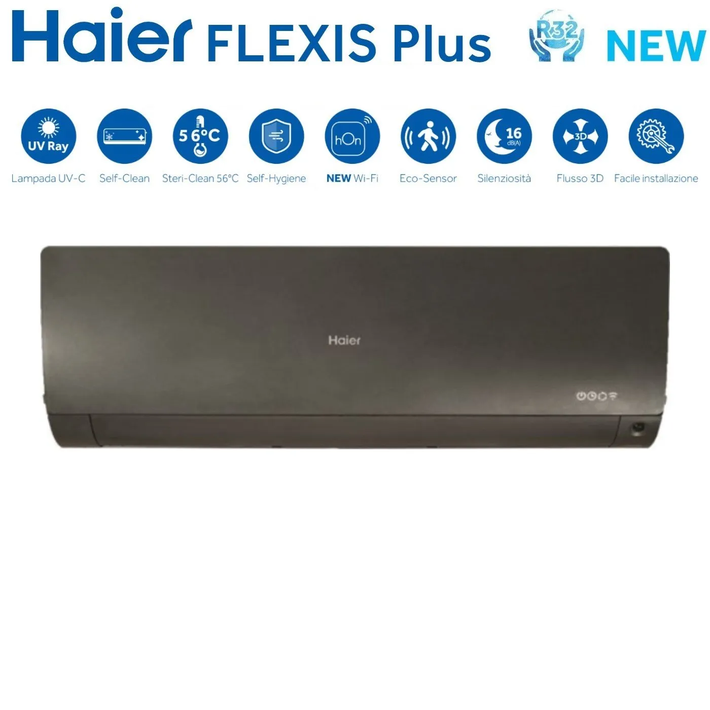 Climatizzatore Condizionatore Haier Quadri Split Inverter serie FLEXIS PLUS BLACK 7 7 12 15 con 4U75S2SR3FA R-32 Wi-Fi Integrato Colore Nero 7000 7000 12000 15000