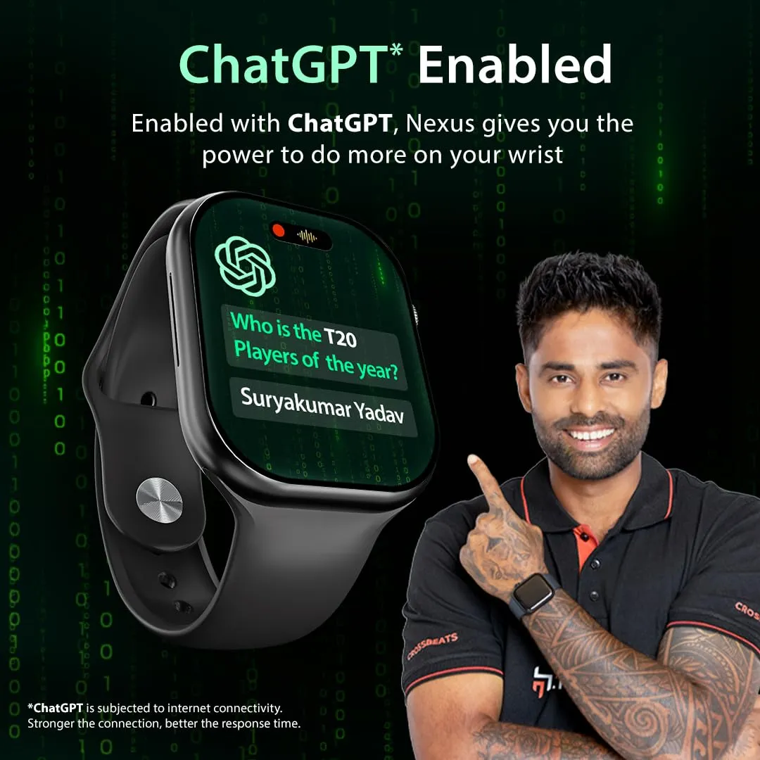 CrossBeats Nexus 2.01” Super AMOLED Display Smart Watch with ChatGPT-Powered| Dynamic Island| 5.3 Bluetooth Calling Smartwatch| Always on| in-app GPS| 60 Hz Refresh Rate | AI Health Tracker -(Black)