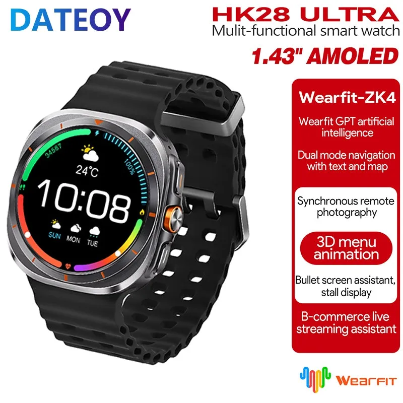 DaTeoy HK28 Ultra Smartwatch - 1.43" AMOLED Display, AI-Powered, Health Monitoring, ChatGPT, Bluetooth Call, Wireless Charging