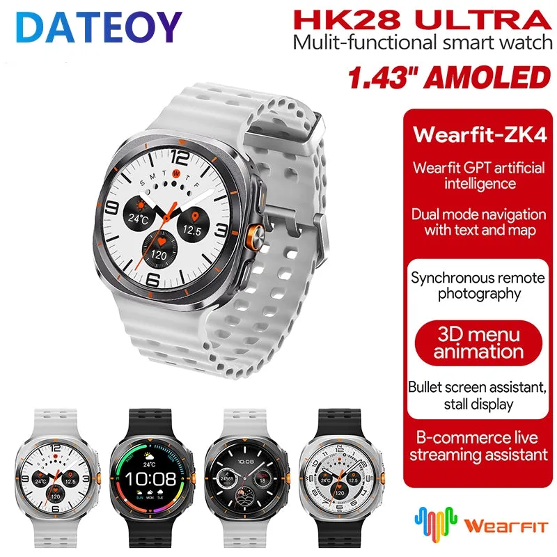 DaTeoy HK28 Ultra Smartwatch - 1.43" AMOLED Display, AI-Powered, Health Monitoring, ChatGPT, Bluetooth Call, Wireless Charging