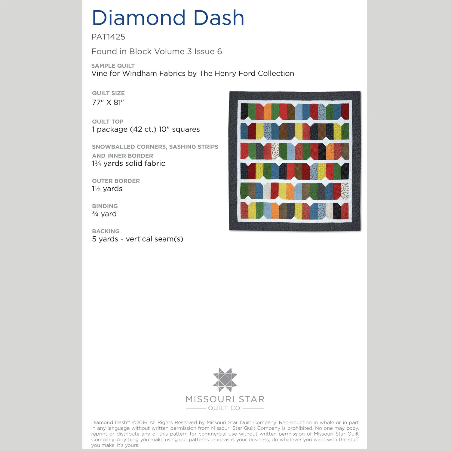 Digital Download - Diamond Dash Quilt Pattern by Missouri Star