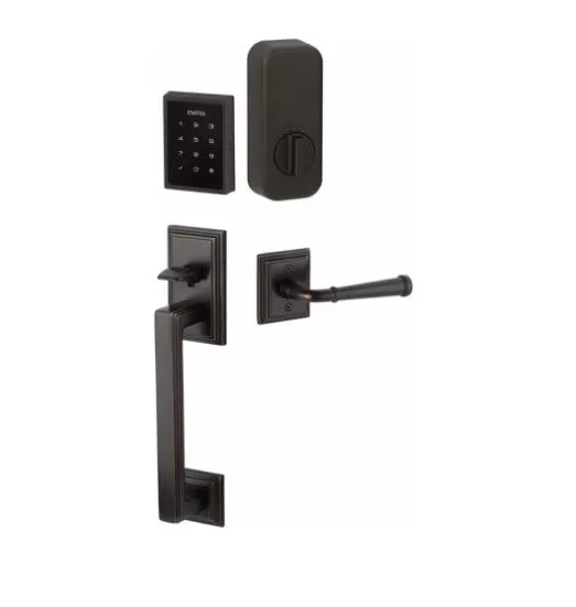 Emtek Hamden EMPowered™ Motorized Touchscreen Handle set with Ribbon & Reed Lever