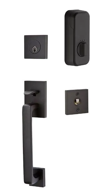 Emtek Single Cylinder Baden Handleset EMPowered Motorized Smart Lock Upgrade With Basel Lever