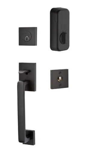 Emtek Single Cylinder Baden Handleset EMPowered Motorized Smart Lock Upgrade With Hammered Lever