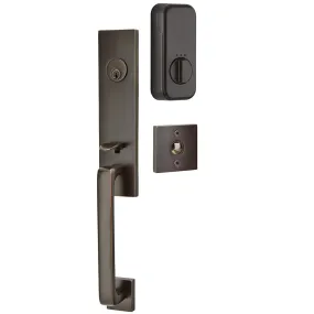 Emtek Single Cylinder Davos Handleset EMPowered Motorized Smart Lock Upgrade With Select T-Bar Tribeca Lever