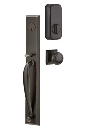 Emtek Single Cylinder Jefferson Handleset EMPowered Motorized Smart Lock Upgrade With Ebony Knob