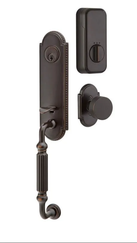 Emtek Single Cylinder Orleans Handleset EMPowered Motorized Smart Lock Upgrade With Lancaster Knob