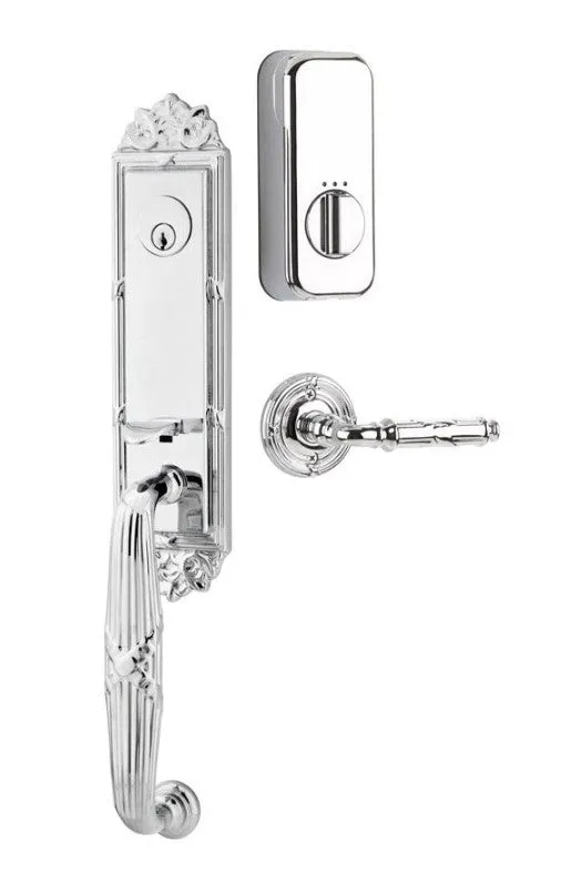 Emtek Single Cylinder Ribbon & Reed Handleset EMPowered Motorized Smart Lock Upgrade With Basel Lever