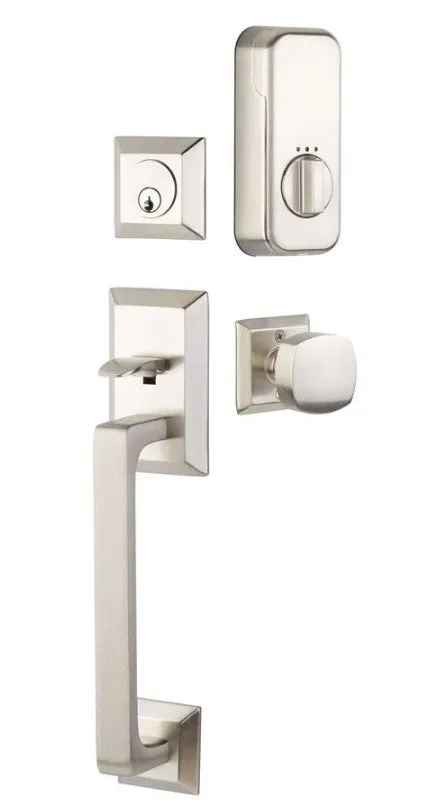 Emtek Single Cylinder Transitional Heritage Sectional Handleset EMPowered Motorized Smart Lock Upgrade With Athena Lever