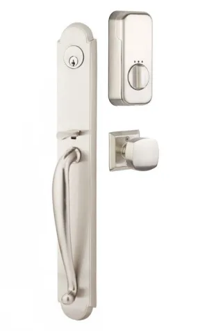 Emtek Single Cylinder Wilmington Handleset EMPowered Motorized Smart Lock Upgrade With Providence Glass Knob