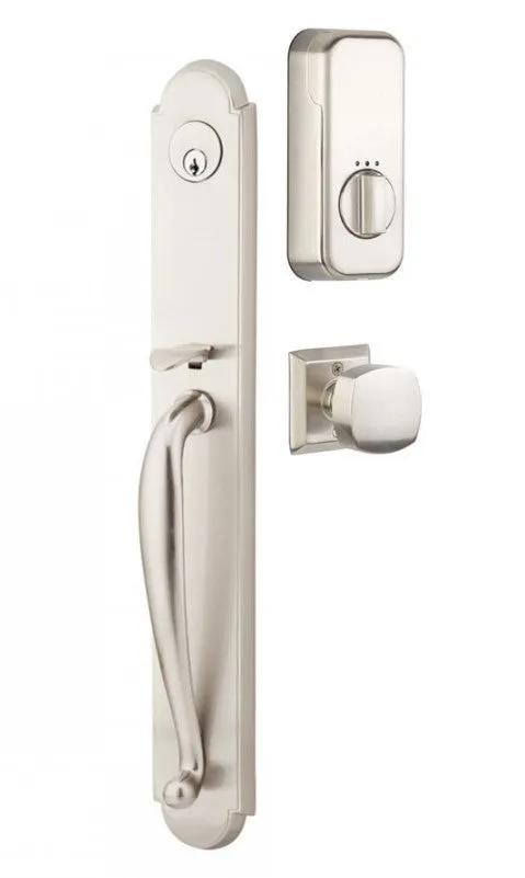 Emtek Single Cylinder Wilmington Handleset EMPowered Motorized Smart Lock Upgrade With Select T-Bar Straight Knurled Lever