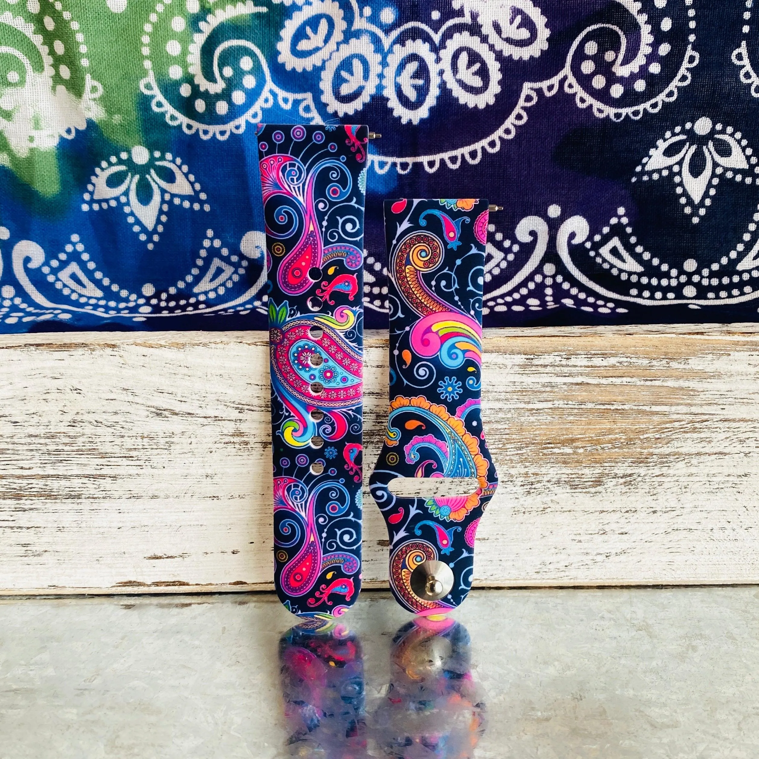 Fancy Paisley Print Silicone Band For Fitbit Versa 1/2 Multiple Colors Available