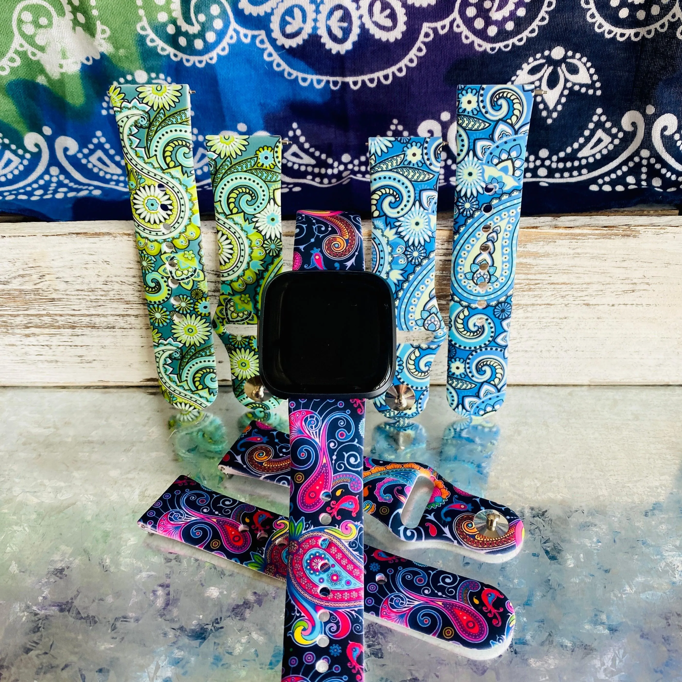 Fancy Paisley Print Silicone Band For Fitbit Versa 1/2 Multiple Colors Available