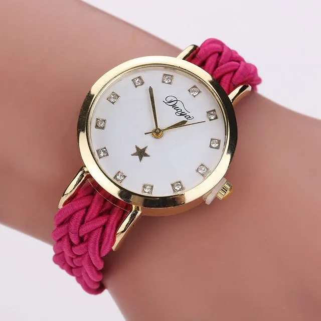 Fashion Weave Leather Watches Women Gold Rhinestone Wristwatch Casual Ladies Bracelet Watch Women Dress Quartz Watch Gift DY069