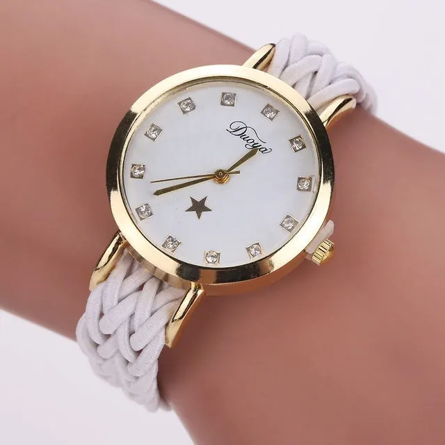 Fashion Weave Leather Watches Women Gold Rhinestone Wristwatch Casual Ladies Bracelet Watch Women Dress Quartz Watch Gift DY069